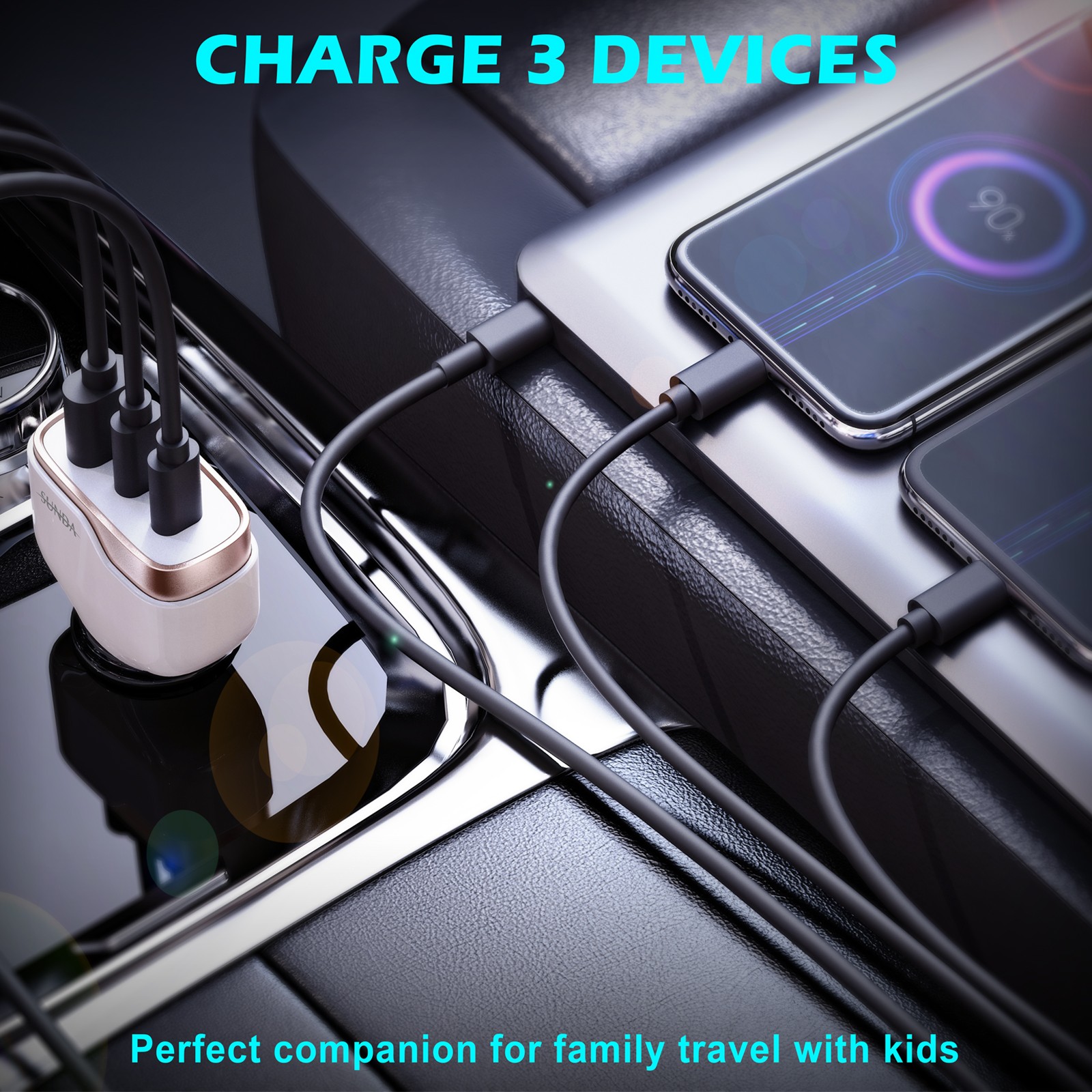 PD20W/QC18W + PD20W Three Ports In Car Phone Charger