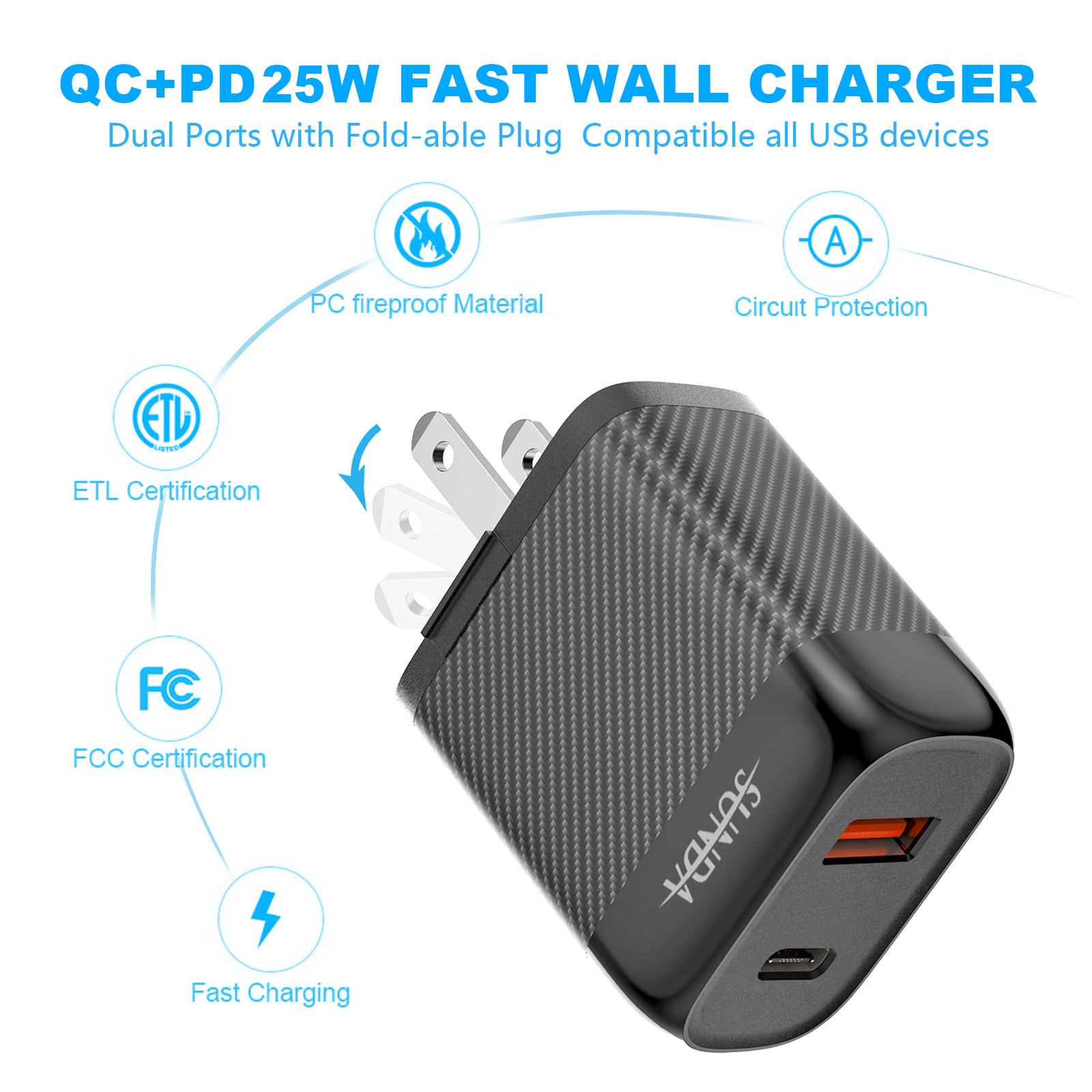 PD25W/QC18W Newest Design Privite Mold Dual Ports Fast Wall Charger