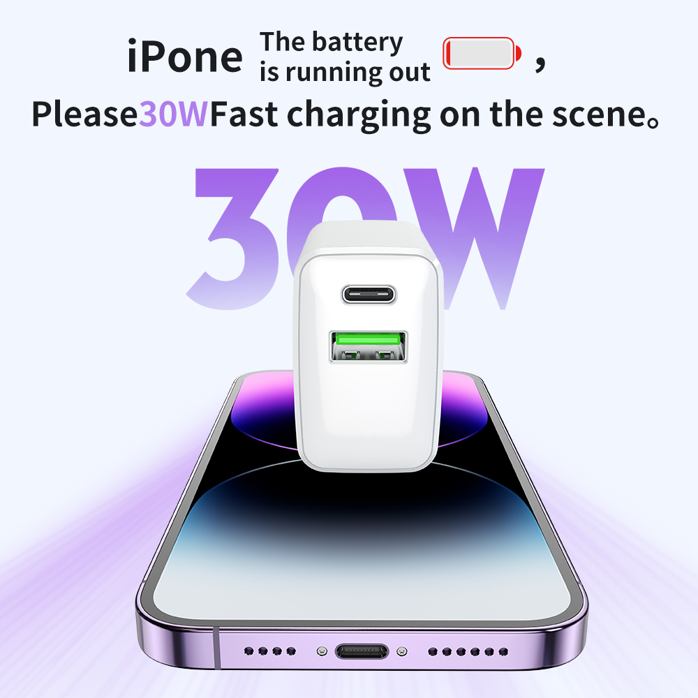 USB-C Wall Charger, 30W Durable Dual Port QC+PD 3.0 Power Adapter, Double Fast Plug Charging Block f