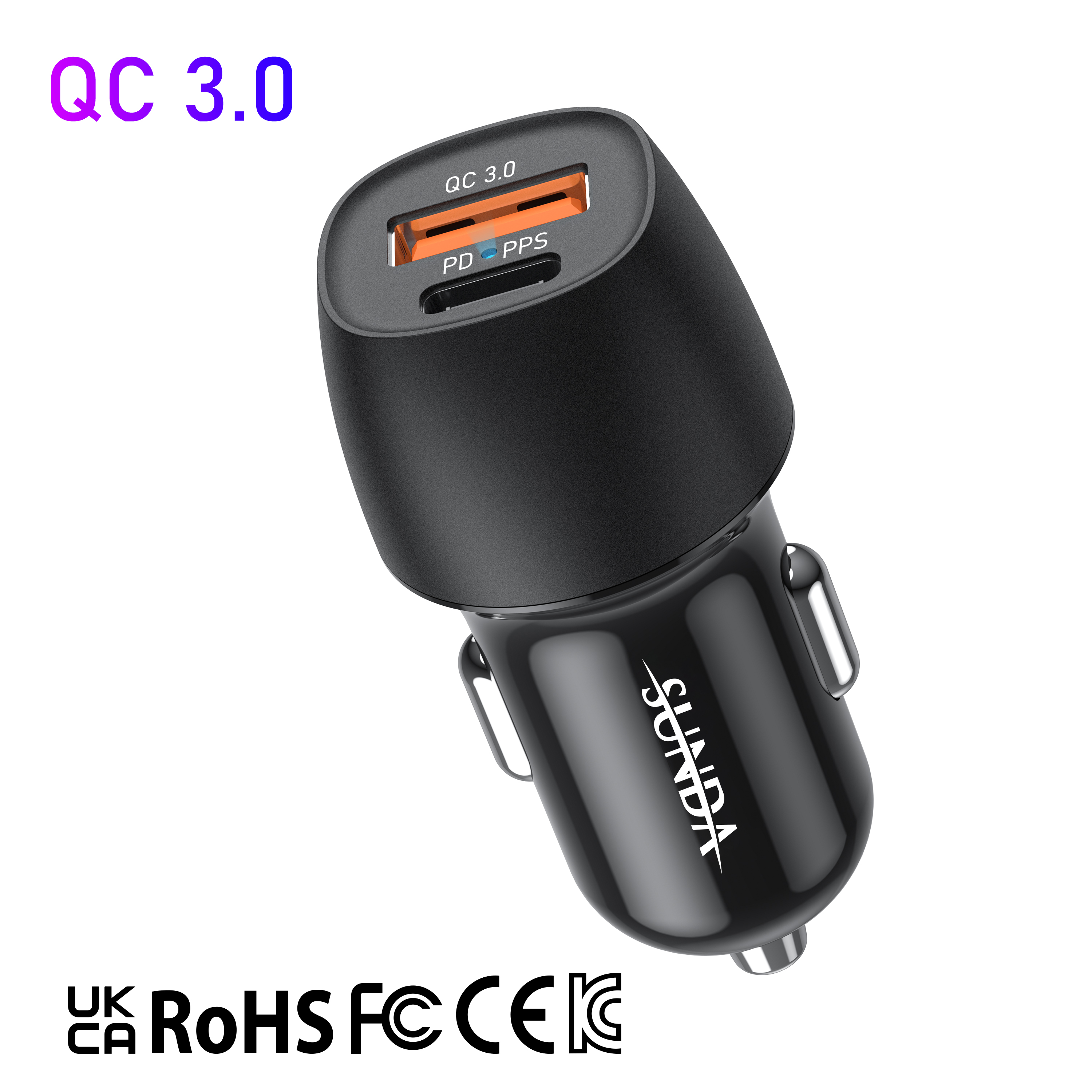  SUNDA USB C Fast Car Charger Dual Ports PD/PPS&QC3.0, Cell Phone Automobile Chargers, for Apple