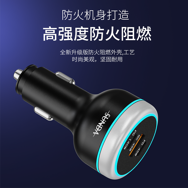 SUNDA 191W USB C Fast Car Charger, 3-Ports Car Charger Adapter, Dual Type C PD140W/PPS63W Compatible with iPhone15/14Pro/Max/iPhone13/Laptop/Galaxy/SamsungS23, USB-A 45W QC3.0 for Android(图2) 1-4.png