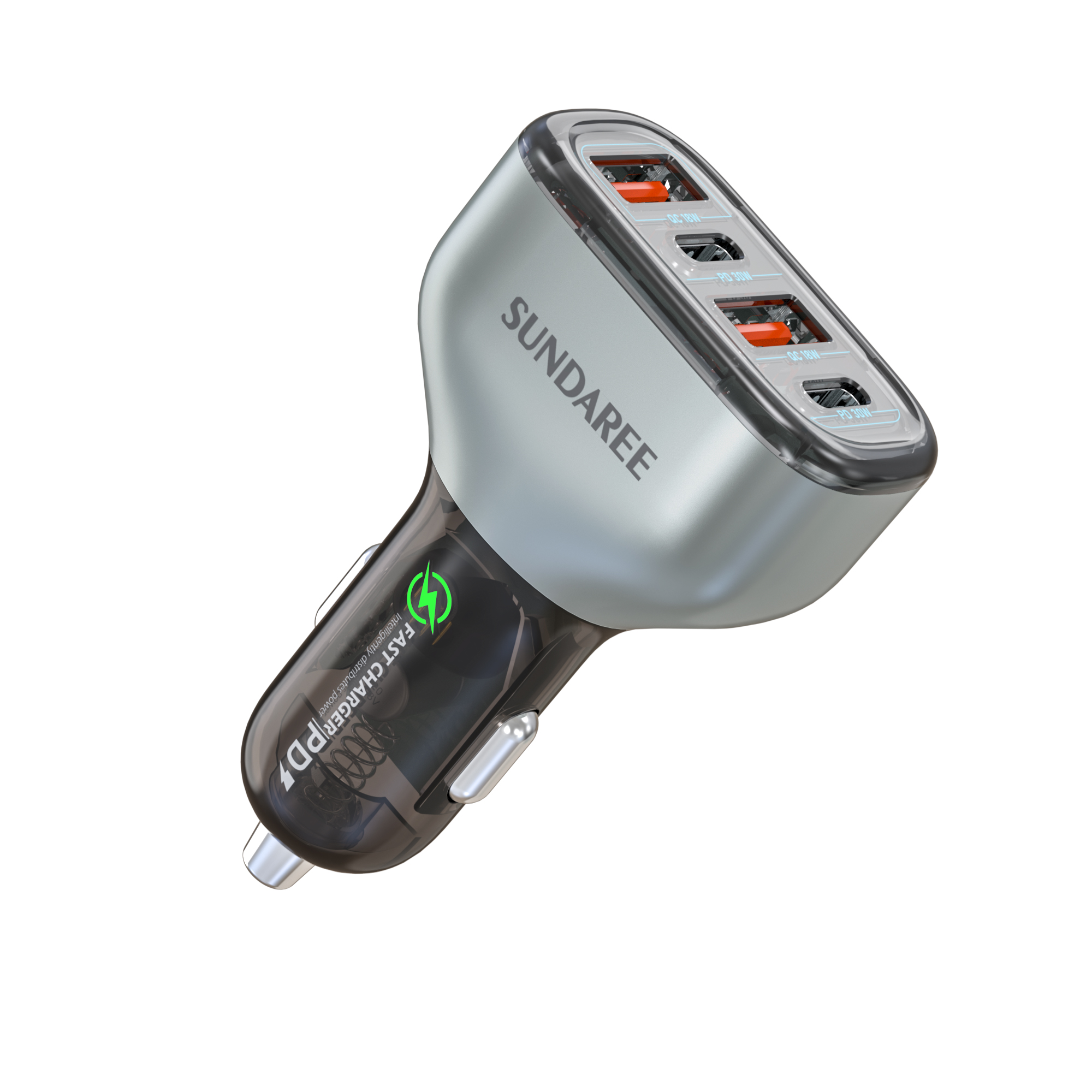 SUNDA 60W USB C Fast Car Charger | 4-Ports Car Charger Adapter | Dual Type C PD30W/PPS30W Compatible