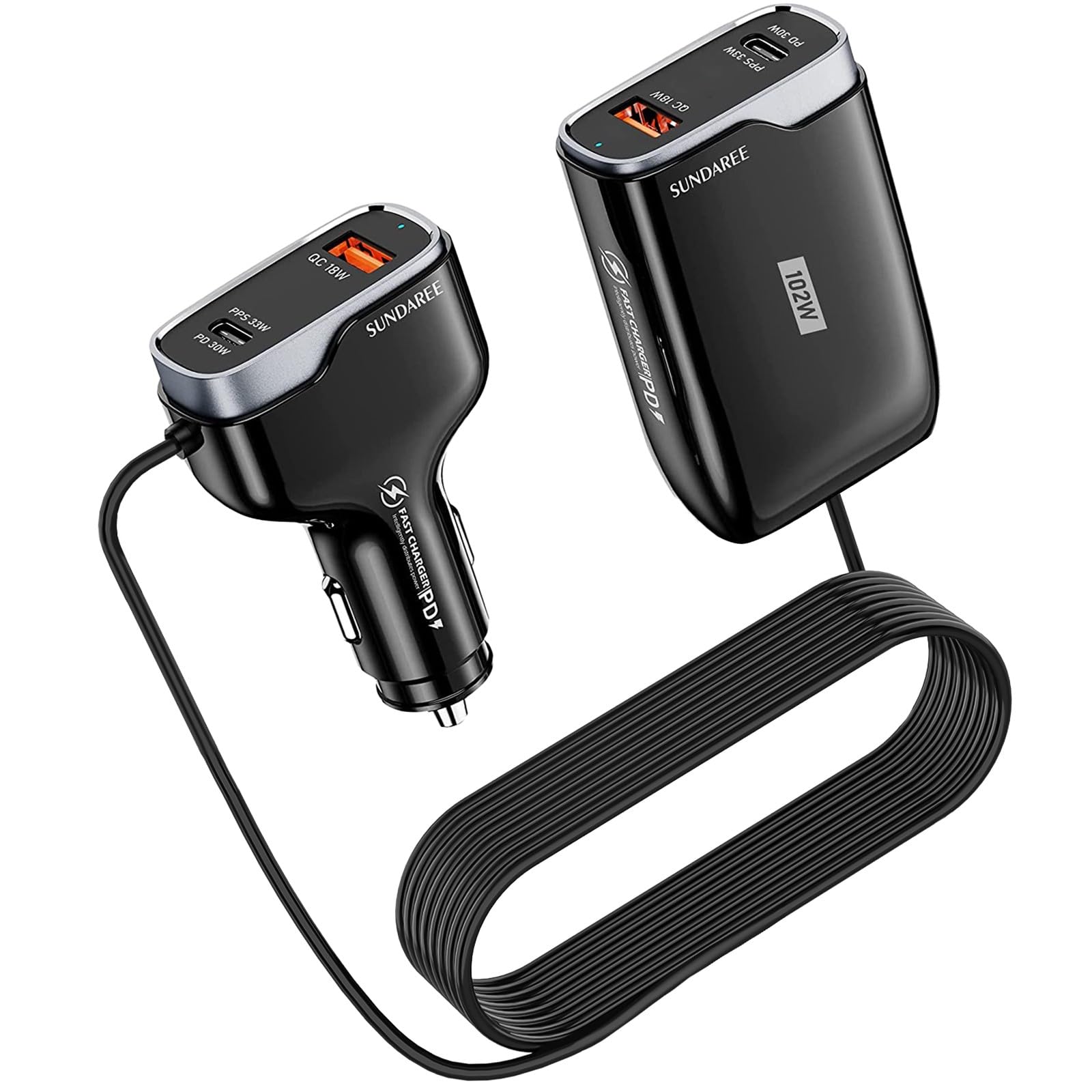 4 Multi Ports USB C Car Charger, 102W Fast Car Charger Adapter, PD 45W Compatible with iPhone15/Gala
