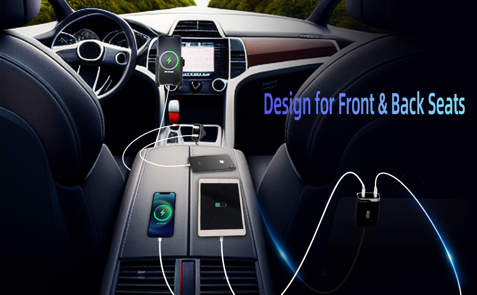 6 Multi Ports USB C Car Charger, 123W Fast Car Charger Adapter, PD 45W Compatible with iPhone15/Galaxy/Samsung S23, Type C Cigarette Lighter USB Charger with 5.7FT Cable for Rear Seat Charging(Black)(图10) 9.jpg