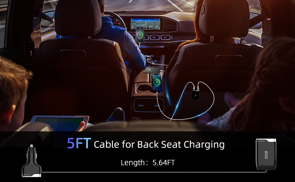 6 Multi Ports USB C Car Charger, 123W Fast Car Charger Adapter, PD 45W Compatible with iPhone15/Galaxy/Samsung S23, Type C Cigarette Lighter USB Charger with 5.7FT Cable for Rear Seat Charging(Black)(图9) 10.jpg