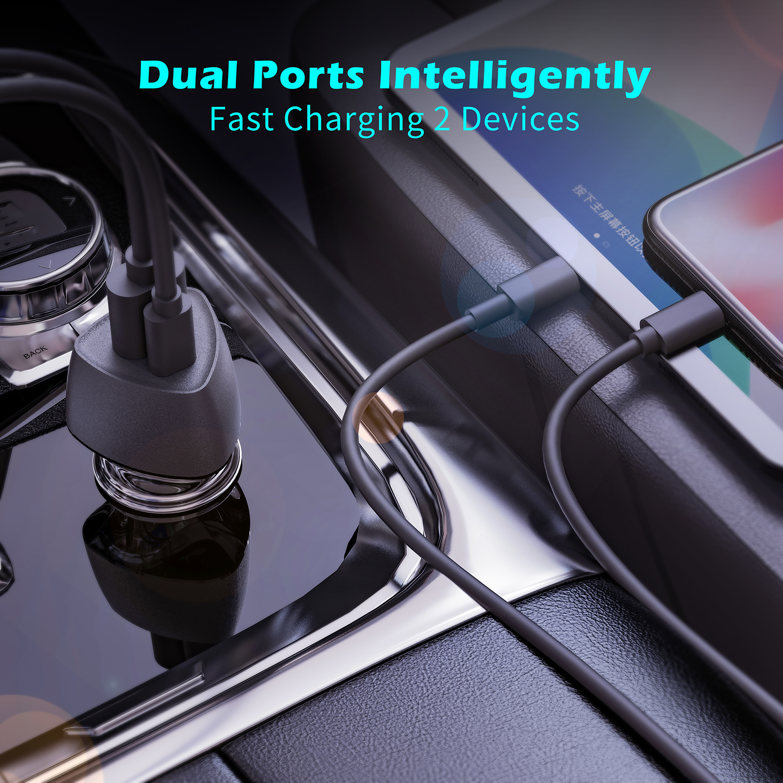 SUNDA USB C Fast Car Charger 40W Dual Ports PD/PPS&QC3.0, Cell Phone Automobile Chargers, for Apple Smart-Phones and Android Car Charger, Compatible with iPhone 15/14 Pro/13 Mini/iPhone 12(图1) 三角车充场景正常尺寸.jpg