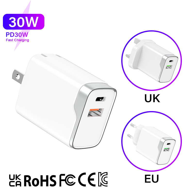 USB-C Wall Charger,30W Durable Dual Port QC+PD 3.0 Power Adapter, Double Fast Plug Charging Block fo