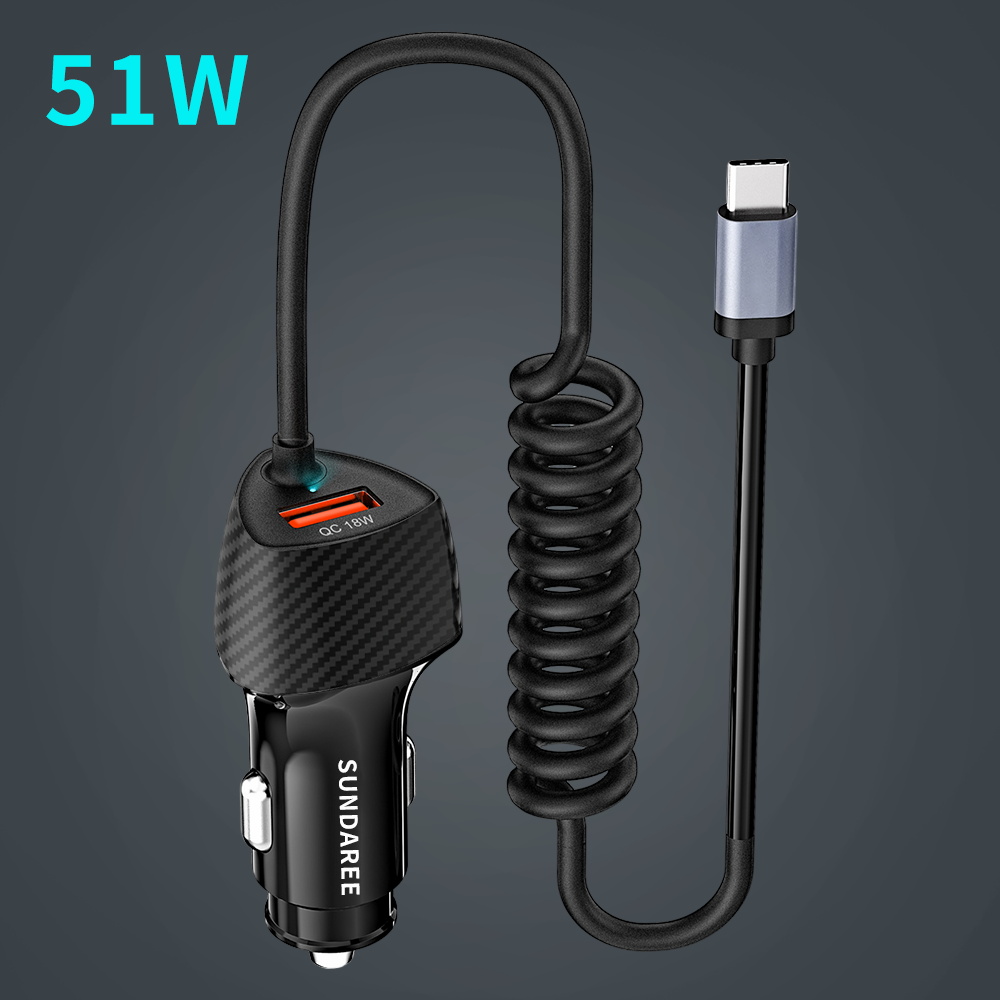 SUNDA Factory wholesale car phone charger 51w fast charging Usb Type-C Car Charger With Cable(图1) 7_看图王.jpg