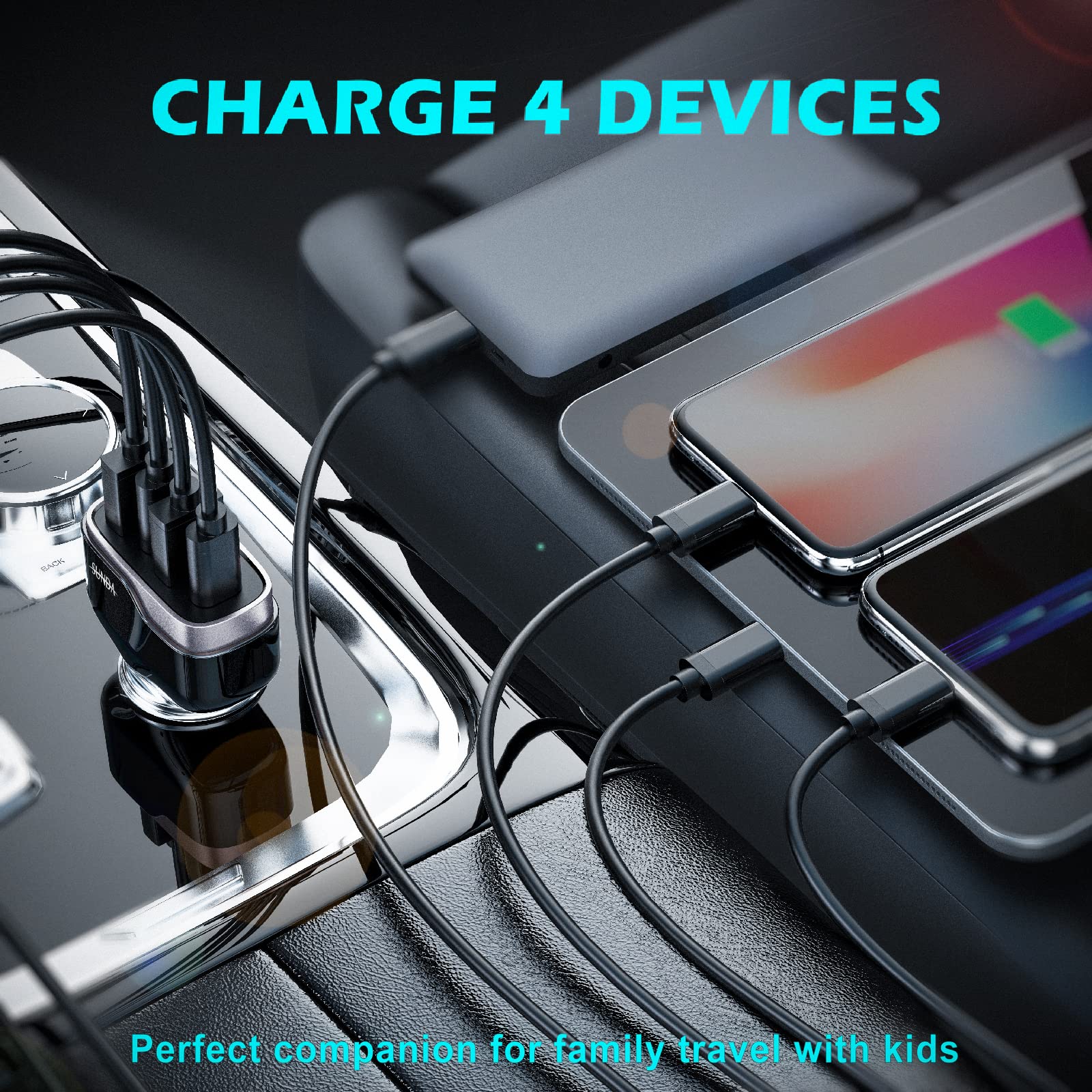 SUNDA 60W USB C Fast Car Charger | 4-Ports Car Charger Adapter | Dual Type C PD30W/PPS30W Compatible with iPhone15/14 Pro/Max/iPhone13/Galaxy/SamsungS23 | Dual USB-A 18W QC3.0 for Android(Black)(图6) 2A2C - 黑色 60W-04 (2023_06_29 06_14_08 UTC).jpg