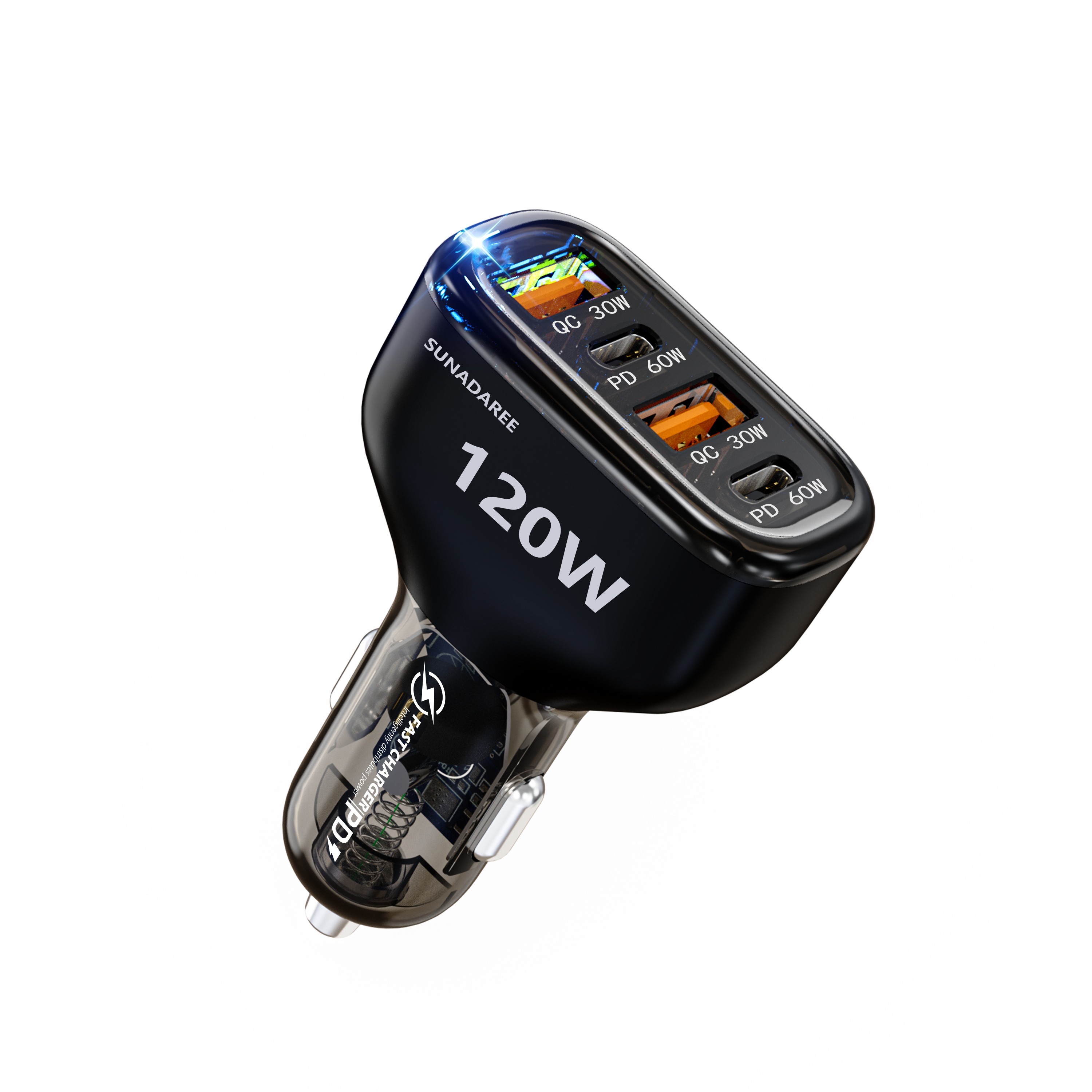 SUNDA 120W USB C Fast Car Charger, 4-Ports Car Charger Adapter, Dual Type C PD60W/PPS60W Compatible 