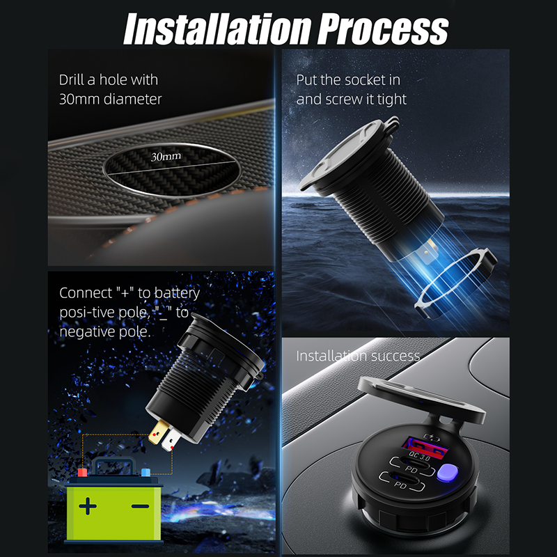 Motorcycle USB Quick Charge 3.0 Type-c PD Dual USB Port Kit(图6) 8.png