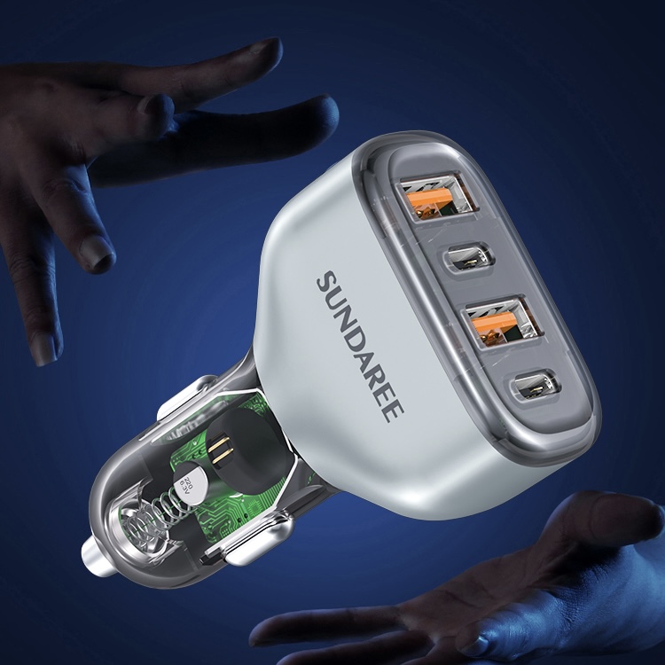 SUNDA 120W USB C Fast Car Charger, 4-Ports Car Charger Adapter, Dual Type C PD60W/PPS60W Compatible with iPhone/Galaxy/Samsung and more(图2) CC68-2.jpg