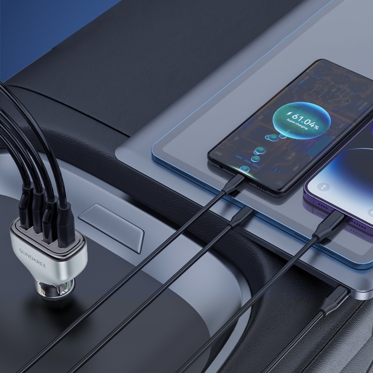 SUNDA 120W USB C Fast Car Charger, 4-Ports Car Charger Adapter, Dual Type C PD60W/PPS60W Compatible with iPhone/Galaxy/Samsung and more(图6) CC68-6.jpg