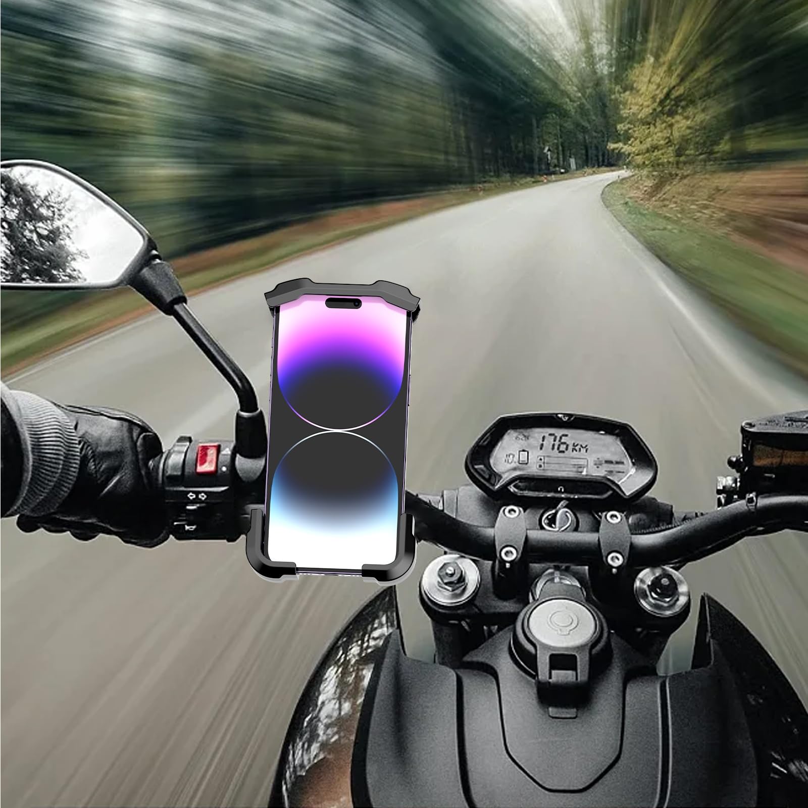 SUNDAREE Motorcycle Phone Waterproof Bag with Aluminum Mirror Mount HolderClamp, 360° Rotating Motorcycle Phone Holder for iPhone 15 Pro Max/Plus, 14 ProMax, and More 4.7" to 6.8"Smartphones(图1) 2.jpg