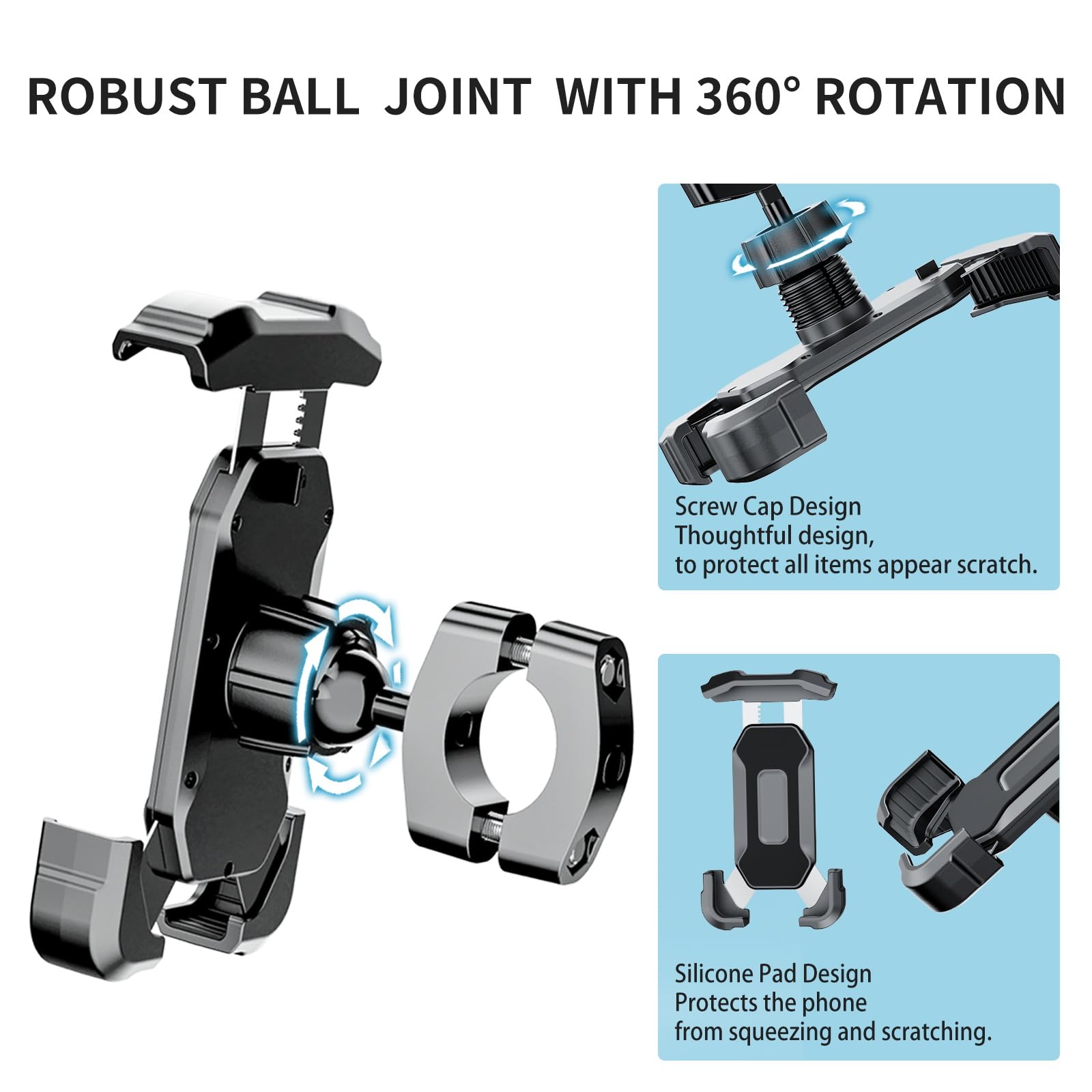 SUNDAREE Motorcycle Phone Waterproof Bag with Aluminum Mirror Mount HolderClamp, 360° Rotating Motorcycle Phone Holder for iPhone 15 Pro Max/Plus, 14 ProMax, and More 4.7" to 6.8"Smartphones(图6) 3.jpg