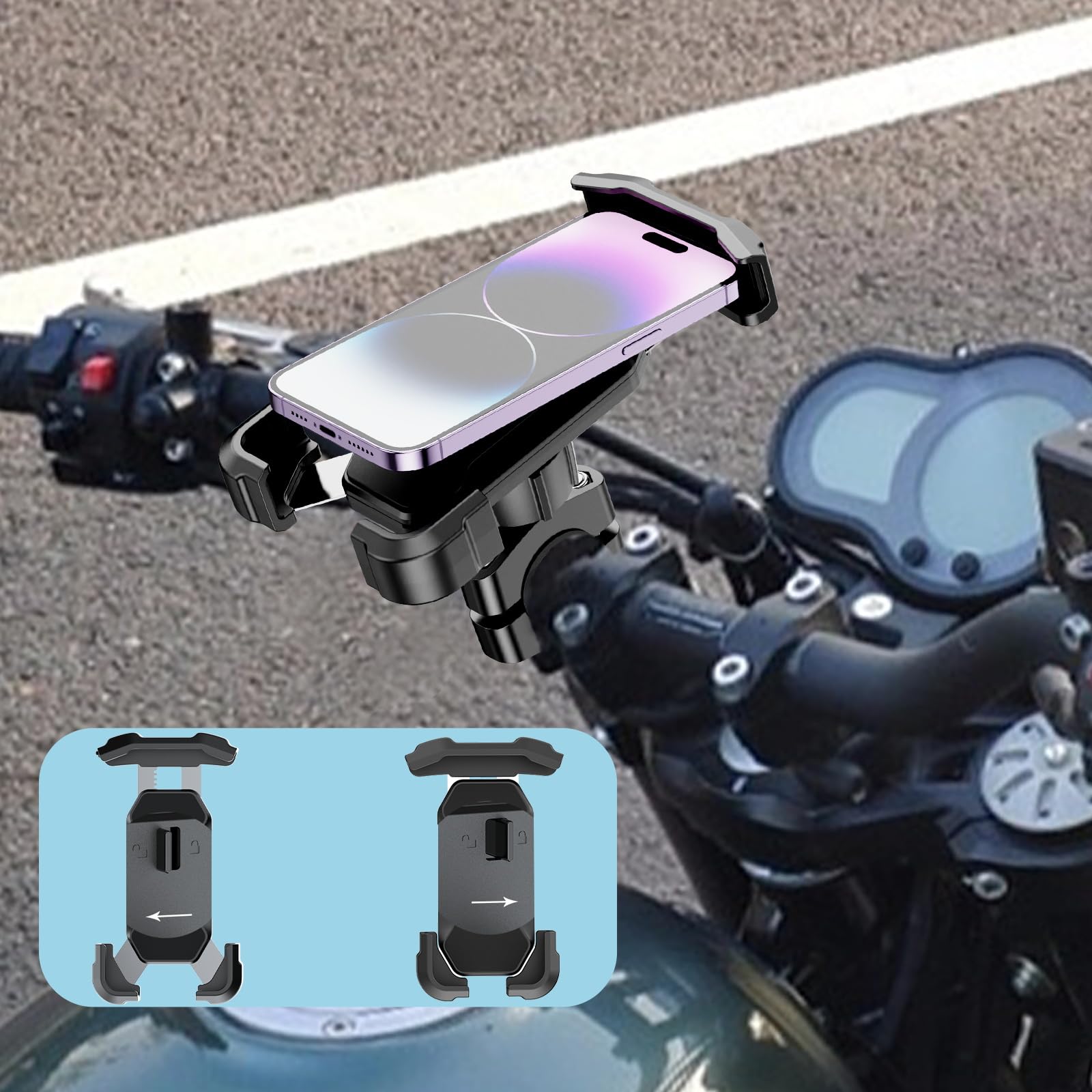 SUNDAREE Motorcycle Phone Waterproof Bag with Aluminum Mirror Mount HolderClamp, 360° Rotating Motorcycle Phone Holder for iPhone 15 Pro Max/Plus, 14 ProMax, and More 4.7" to 6.8"Smartphones(图2) 5.jpg