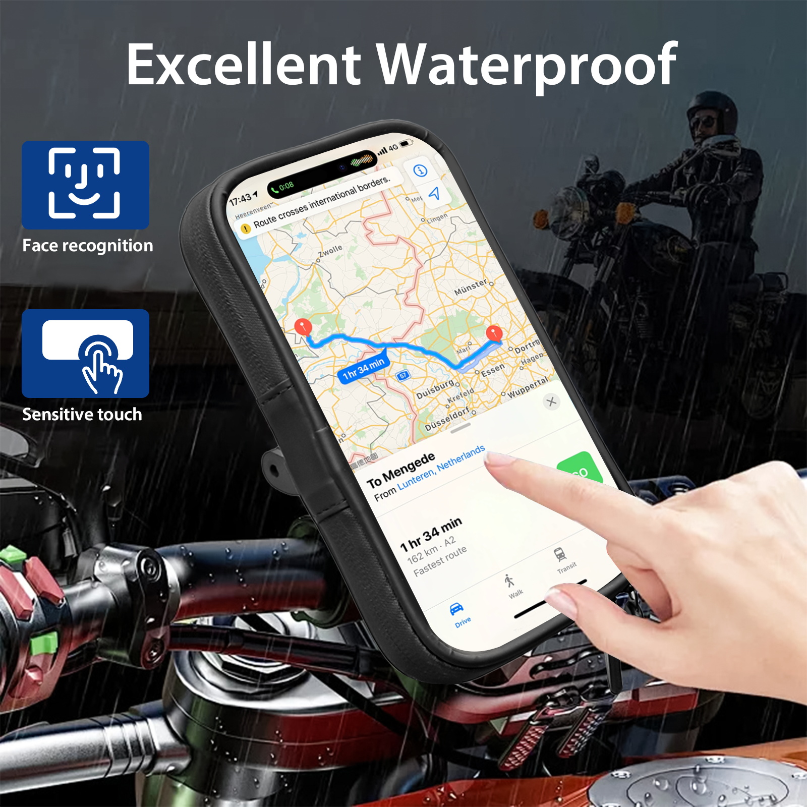 SUNDAREE Motorcycle Phone Waterproof Bag with Aluminum Handlebar MountingClip, 360° Rotating Phone Holder Mountable GOPRO, Motorcycle phone Bag for iphoneand More 4.7" to 6.8"$martphones(图1) 主1_看图王.jpg