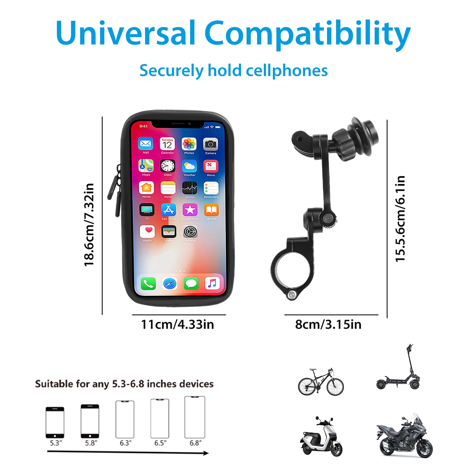SUNDAREE Motorcycle Phone Waterproof Bag with Aluminum Handlebar MountingClip, 360° Rotating Phone Holder Mountable GOPRO, Motorcycle phone Bag for iphoneand More 4.7" to 6.8"$martphones(图7) 主3_看图王.jpg