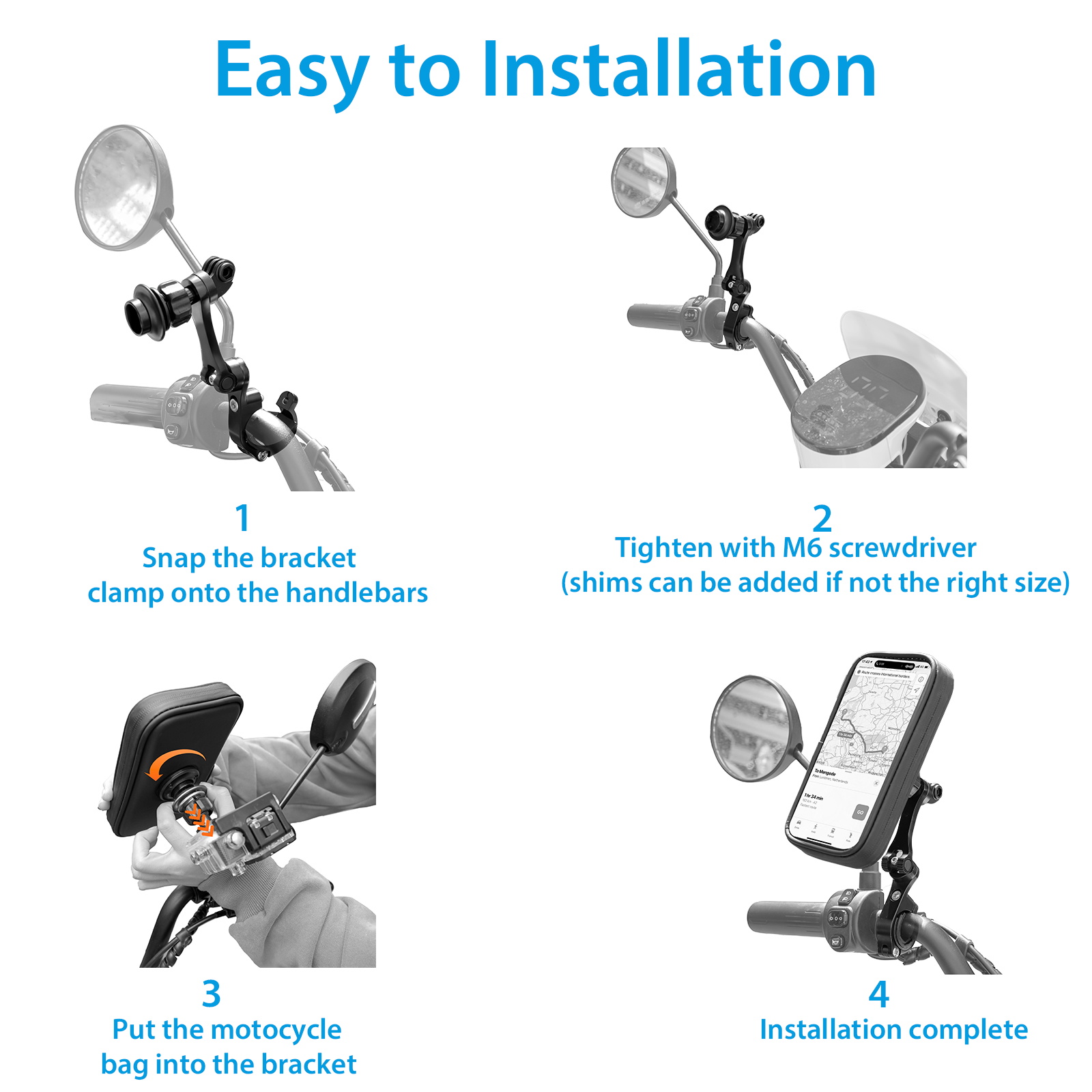 SUNDAREE Motorcycle Phone Waterproof Bag with Aluminum Handlebar MountingClip, 360° Rotating Phone Holder Mountable GOPRO, Motorcycle phone Bag for iphoneand More 4.7" to 6.8"$martphones(图6) 主4_看图王.jpg