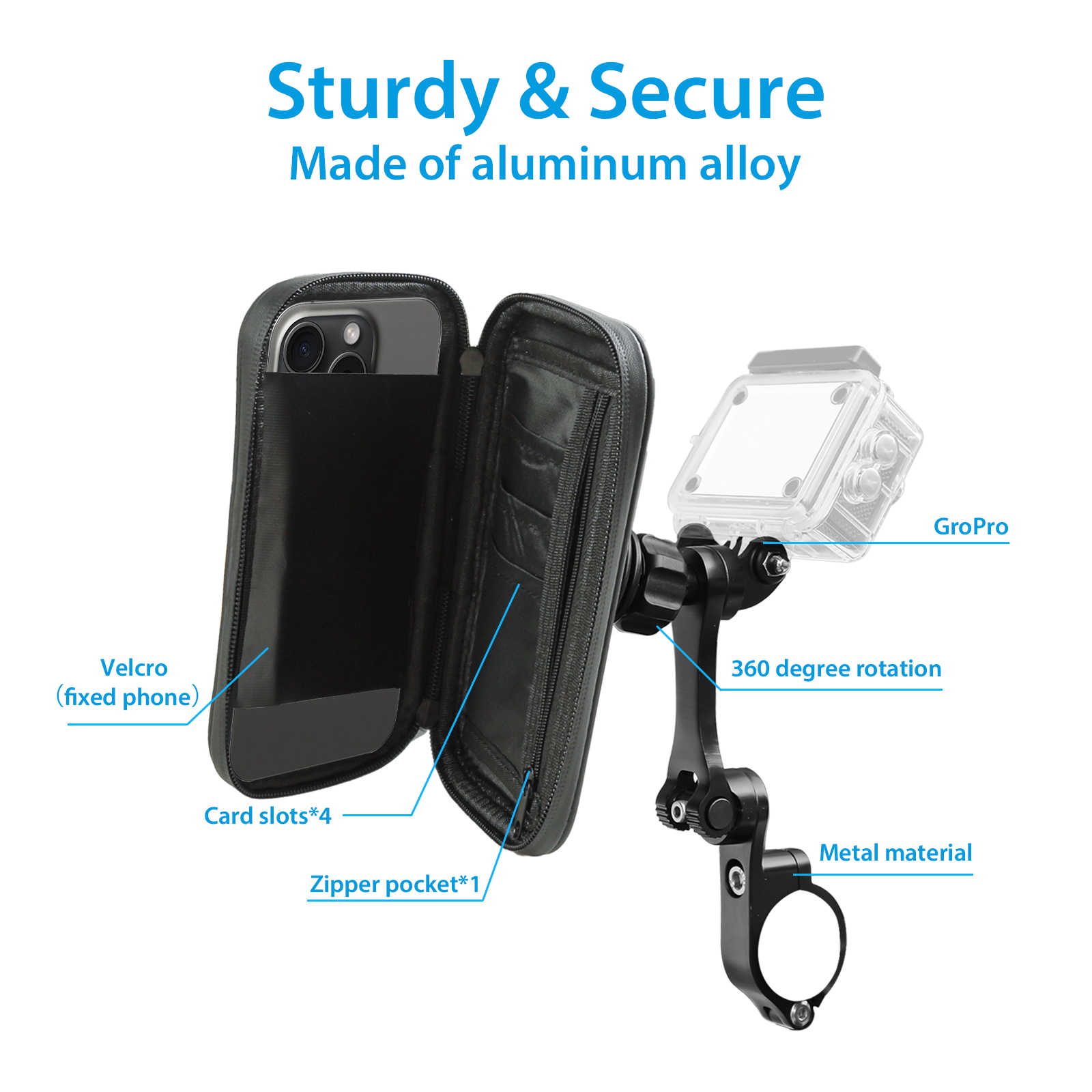 SUNDAREE Motorcycle Phone Waterproof Bag with Aluminum Handlebar MountingClip, 360° Rotating Phone Holder Mountable GOPRO, Motorcycle phone Bag for iphoneand More 4.7" to 6.8"$martphones(图4) 主6_看图王.jpg