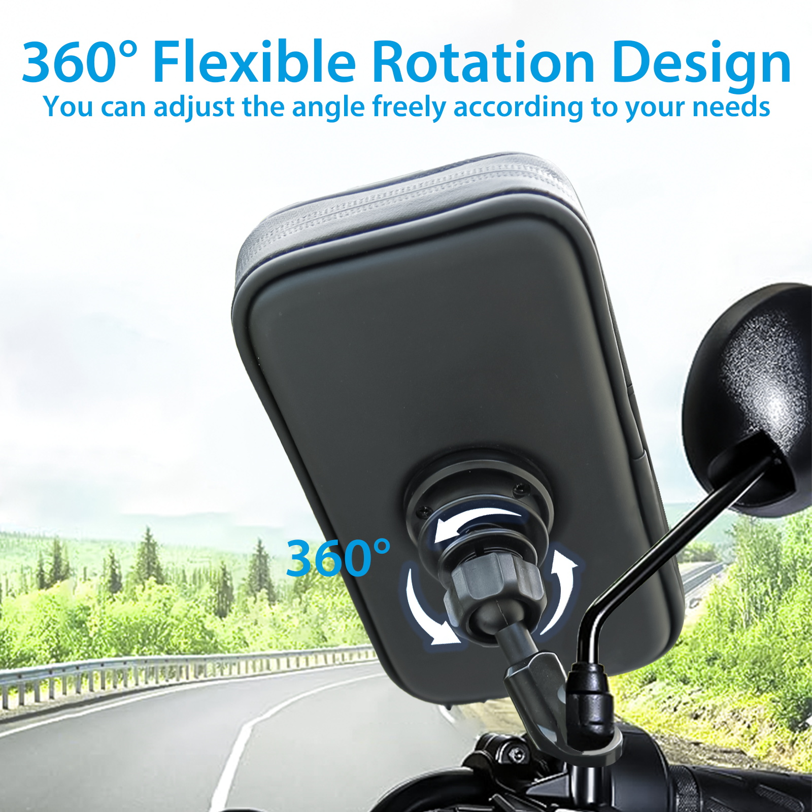 SUNDAREE Motorcycle Phone Waterproof Bag with Aluminum Mirror Mount Holder Clamp, 360° Rotating Motorcycle Phone Holder for iPhone 15 Pro Max/Plus more(图3) 主2_看图王.jpg