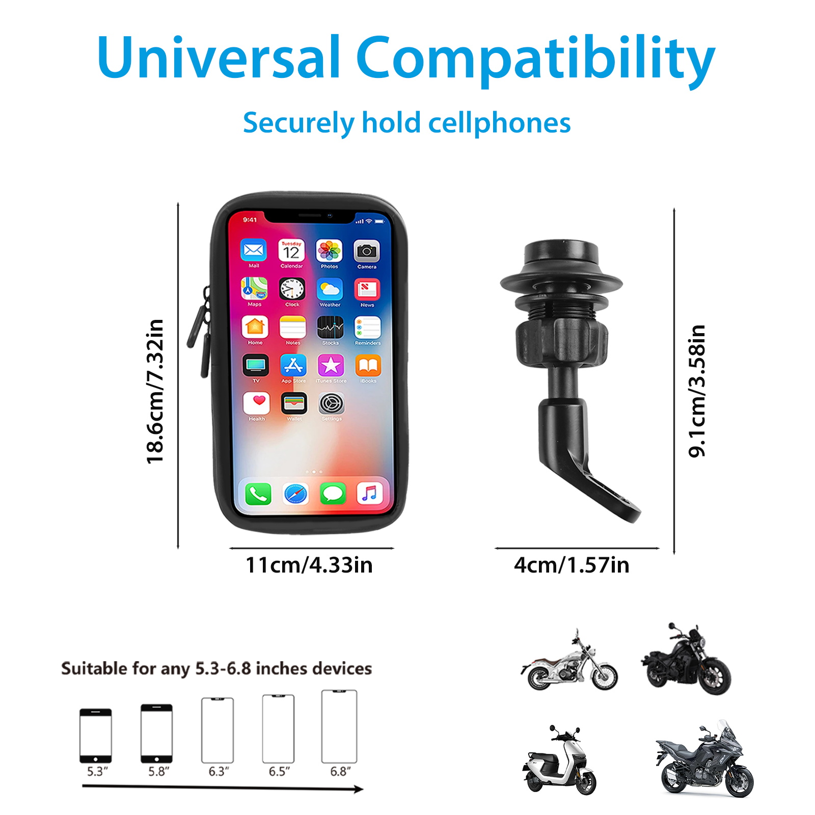 SUNDAREE Motorcycle Phone Waterproof Bag with Aluminum Mirror Mount Holder Clamp, 360° Rotating Motorcycle Phone Holder for iPhone 15 Pro Max/Plus more(图6) 主5_看图王.jpg