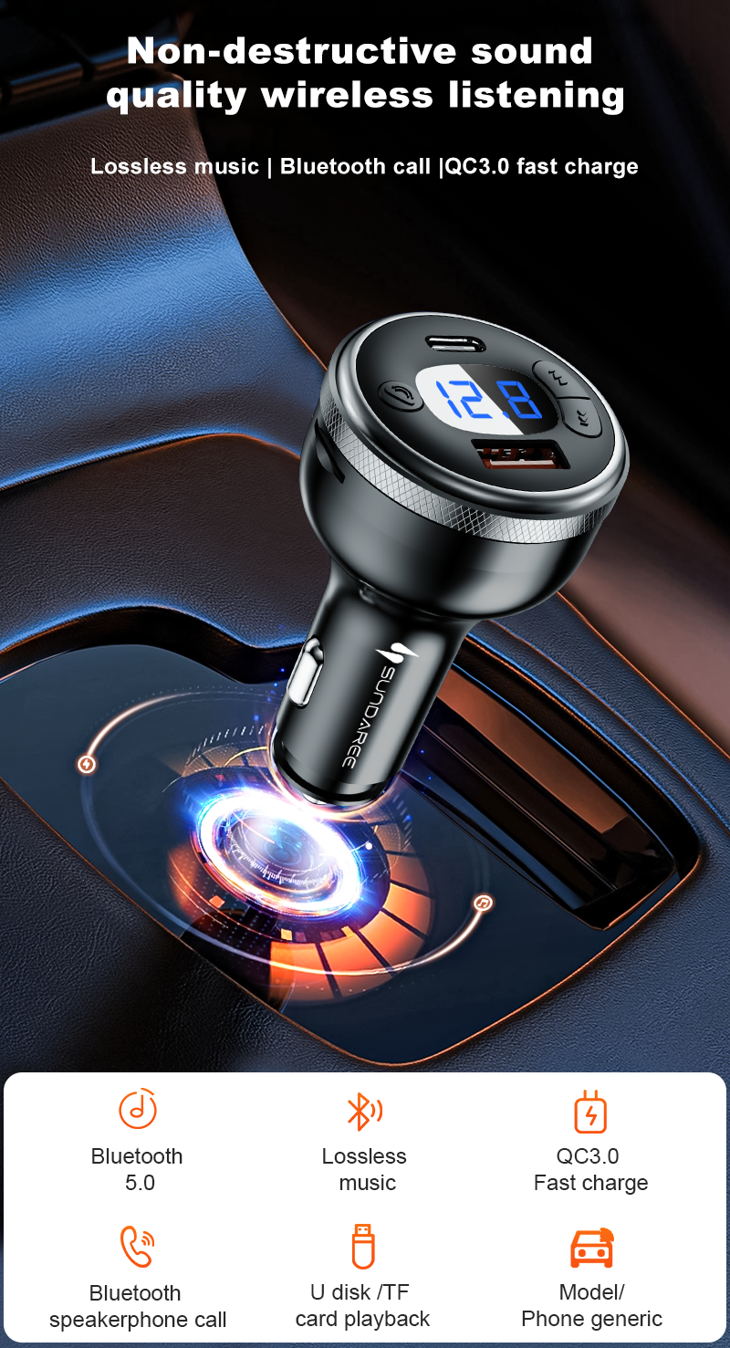 Bluetooth 5.0 FM Transmitter Car wireless For Car, 43W Dual Type C (图1) 详情1.png