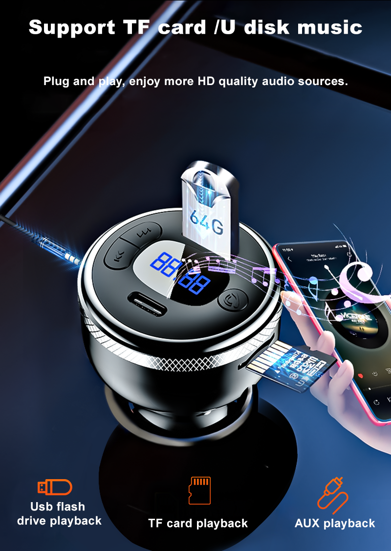 Bluetooth 5.0 FM Transmitter Car wireless For Car, 43W Dual Type C (图4) 详情4.png