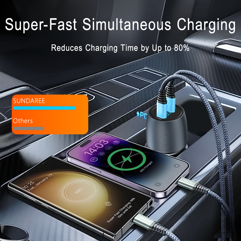 Charger Aluminum Alloy Digital USB C Car Charger Adapter Fast Charge, 83W Metal Cigarette Lighter USB Charger for iPhone 15 Smallest Flush Car Charger USB C for iPhone 14 Pro Max 13 12 Galaxy S23/22 (图2) 61a35555d04c04463f21472ce49c54b.png