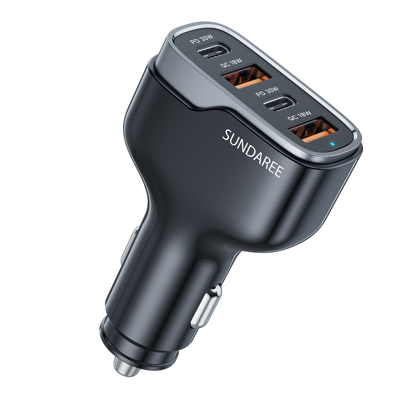  4-Port Car Charger Fast Charging 60W Car Charger Adapter 4 Port USB-A QC3.0 Type-C PD for iPhone 16